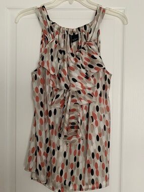 new directions Sleeveless Ruffle Polka Dot Tank - Coral, Black, Cream